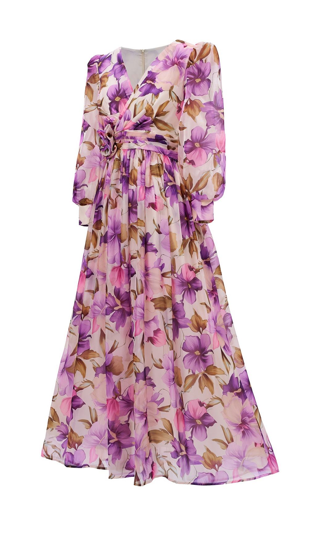 Ferial Purple Floral Printed Long Sleeve Maxi Dress
