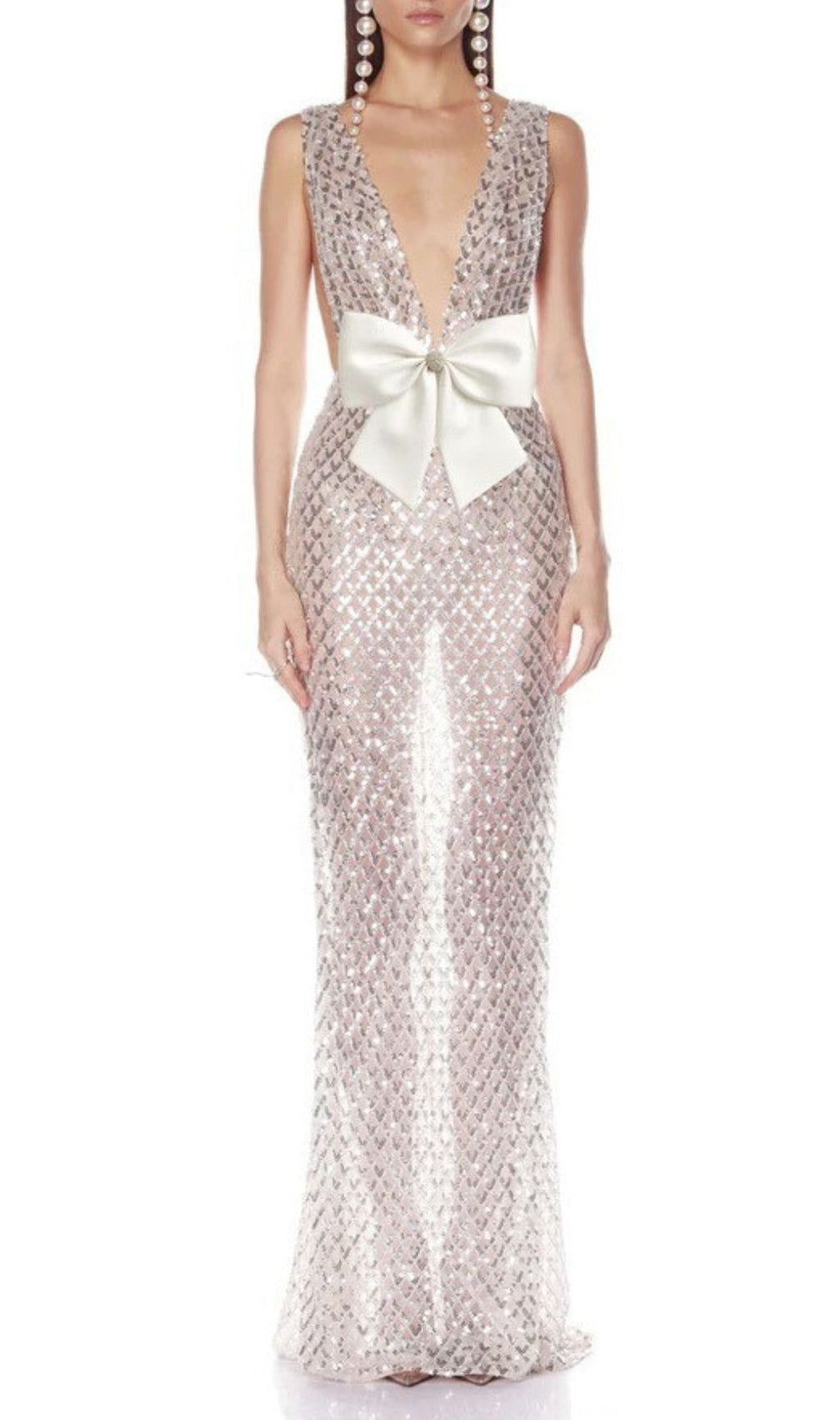 Jocelin Dazzling Sequin Maxi Gown with Statement Satin Bow