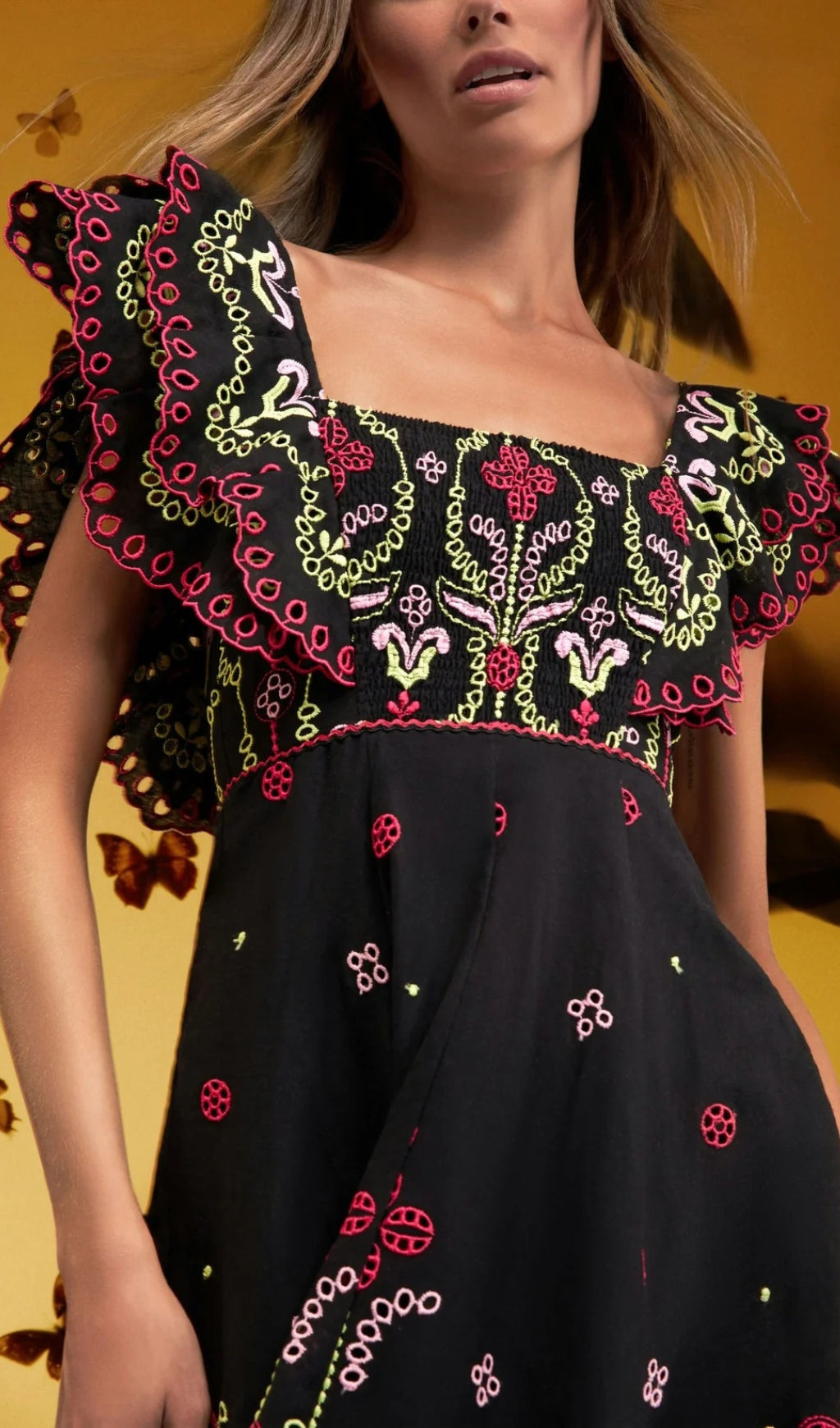 Bonnie Embroidery Ruffle Midi Dress