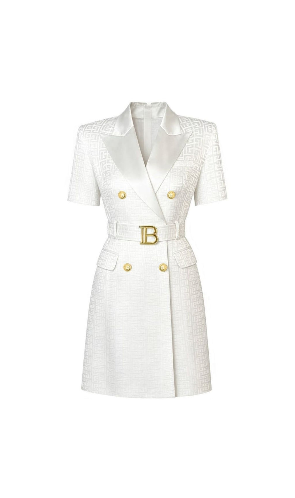 Kimba White Short Sleeve Mini Dress With Belt
