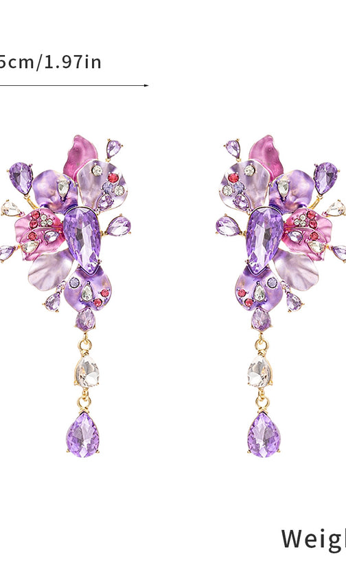 Luxe Lavender & Blush Crystal Floral Statement Drop Earrings