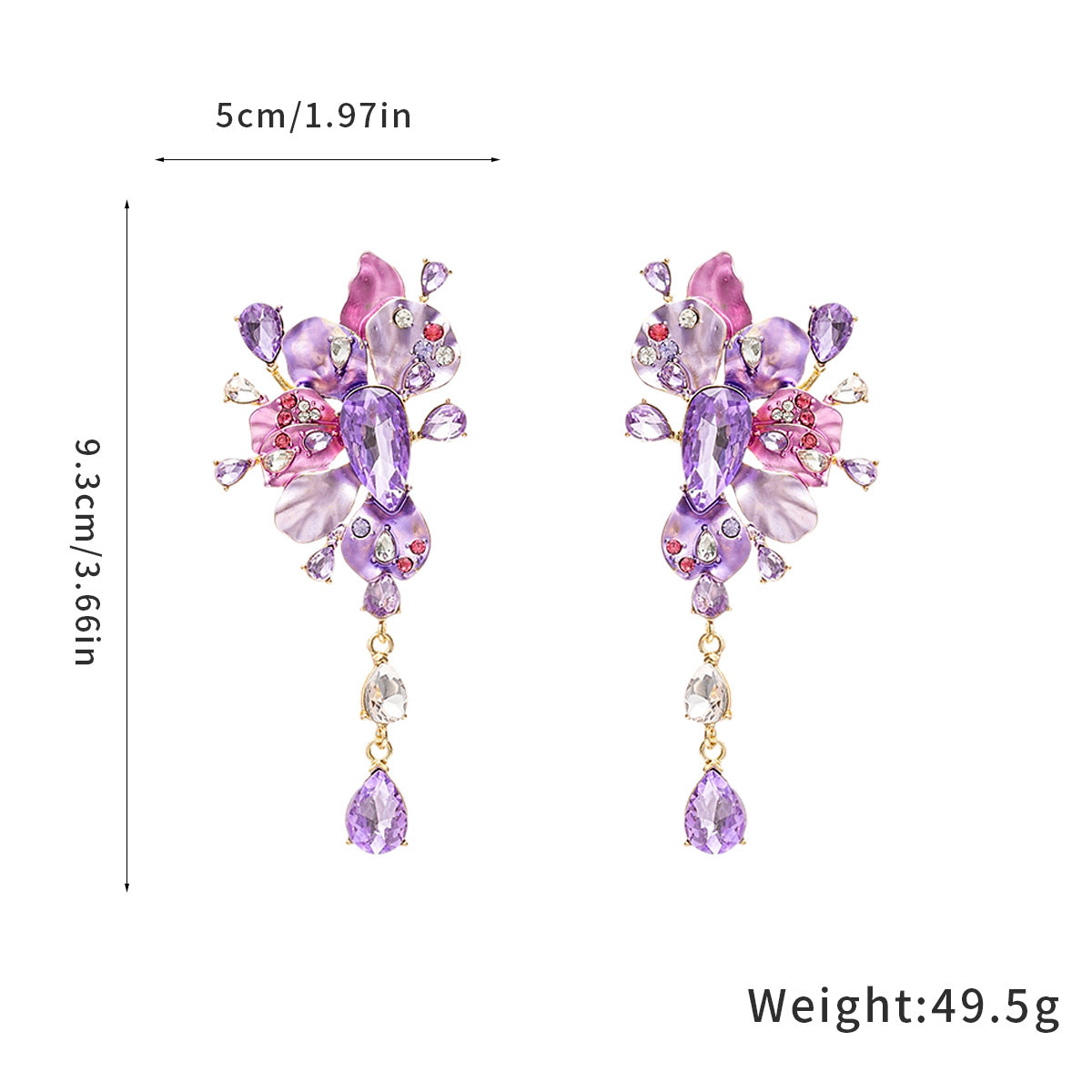 Luxe Lavender & Blush Crystal Floral Statement Drop Earrings