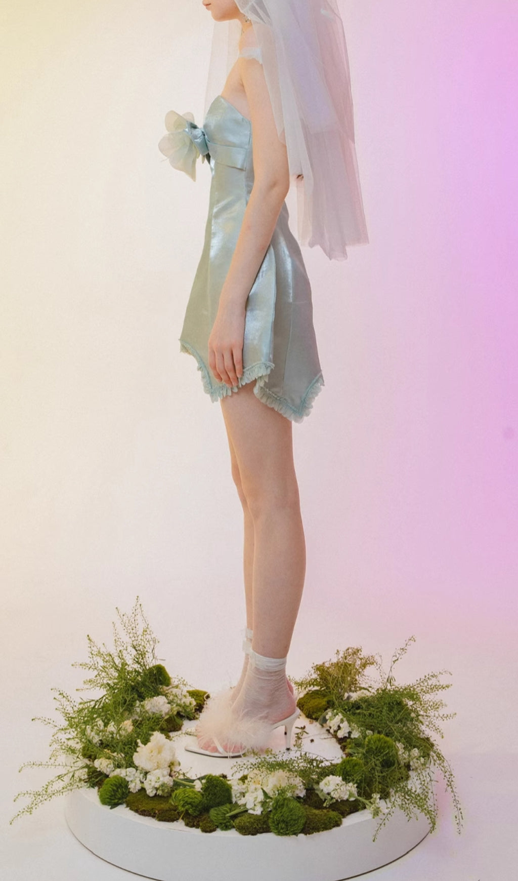 Chickoa Mint Strapless Flower Mini Dress