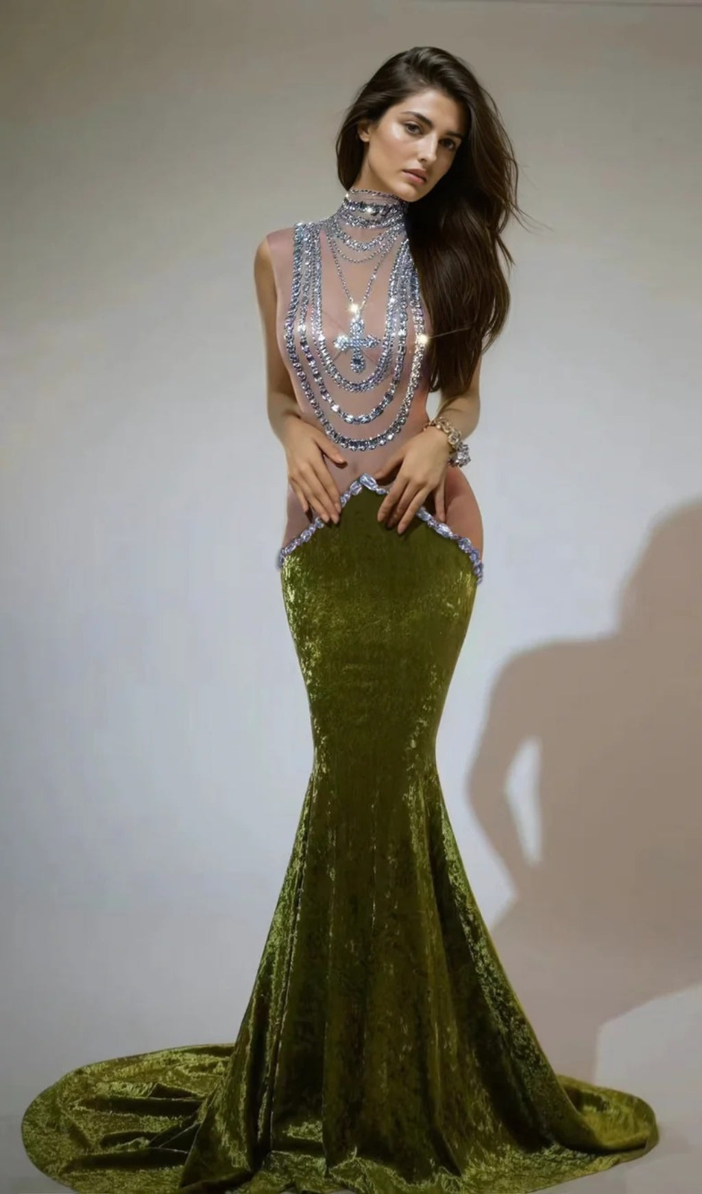 Shelyn Rhinestone Velvet Mermaid Maxi Dress