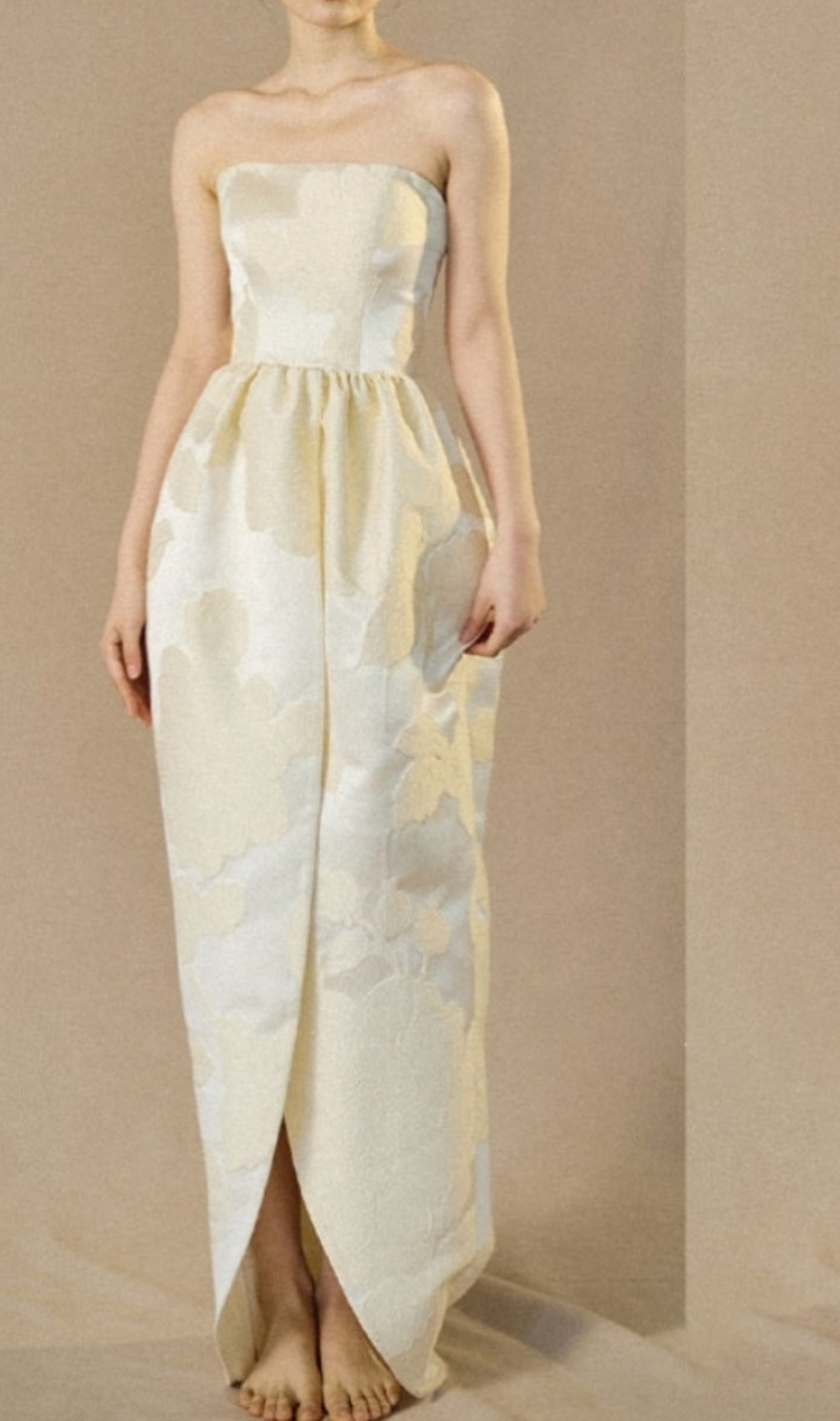 Brygida Ivory Strapless Flower Maxi Dress