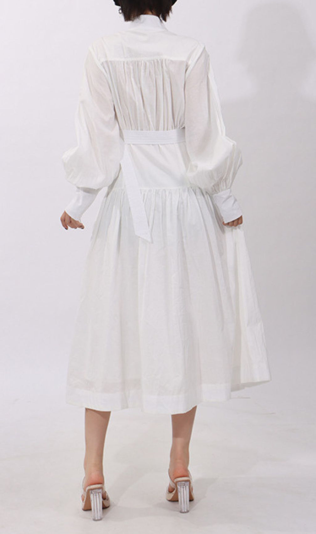Harlee White Belt Long Sleeve Midi Dress