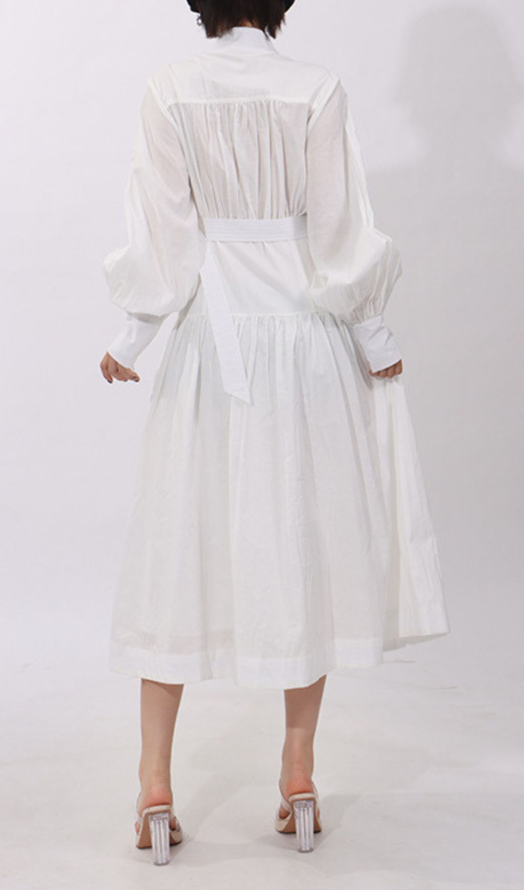 Harlee White Belt Long Sleeve Midi Dress