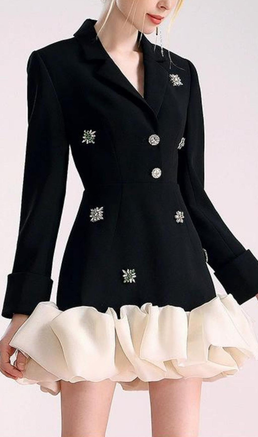 Beaded Embellished Suit Dress In Black