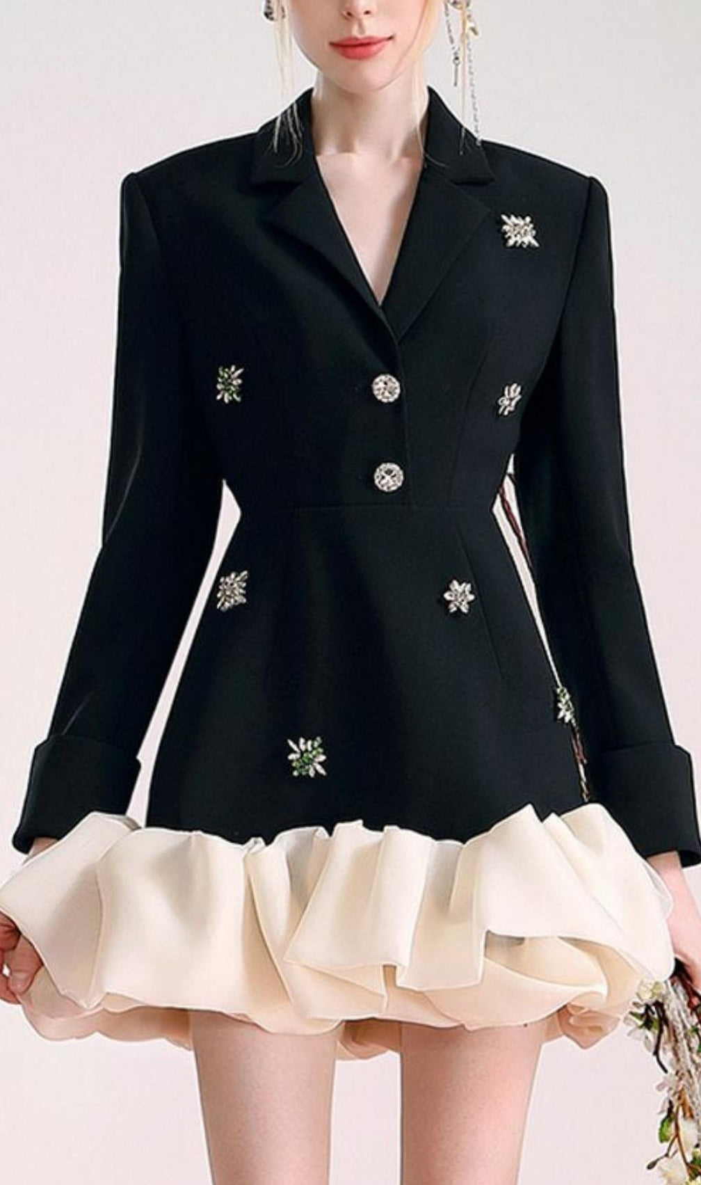 Beaded Embellished Suit Dress In Black