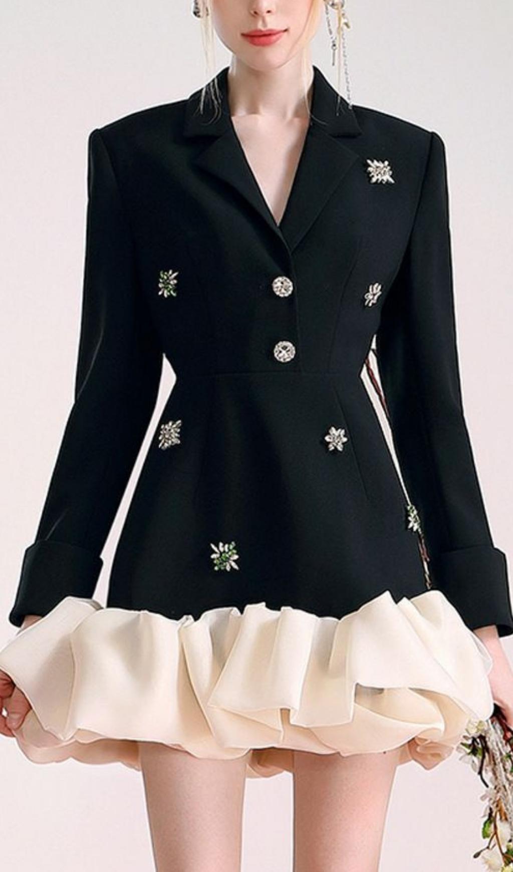 Beaded Embellished Suit Dress In Black