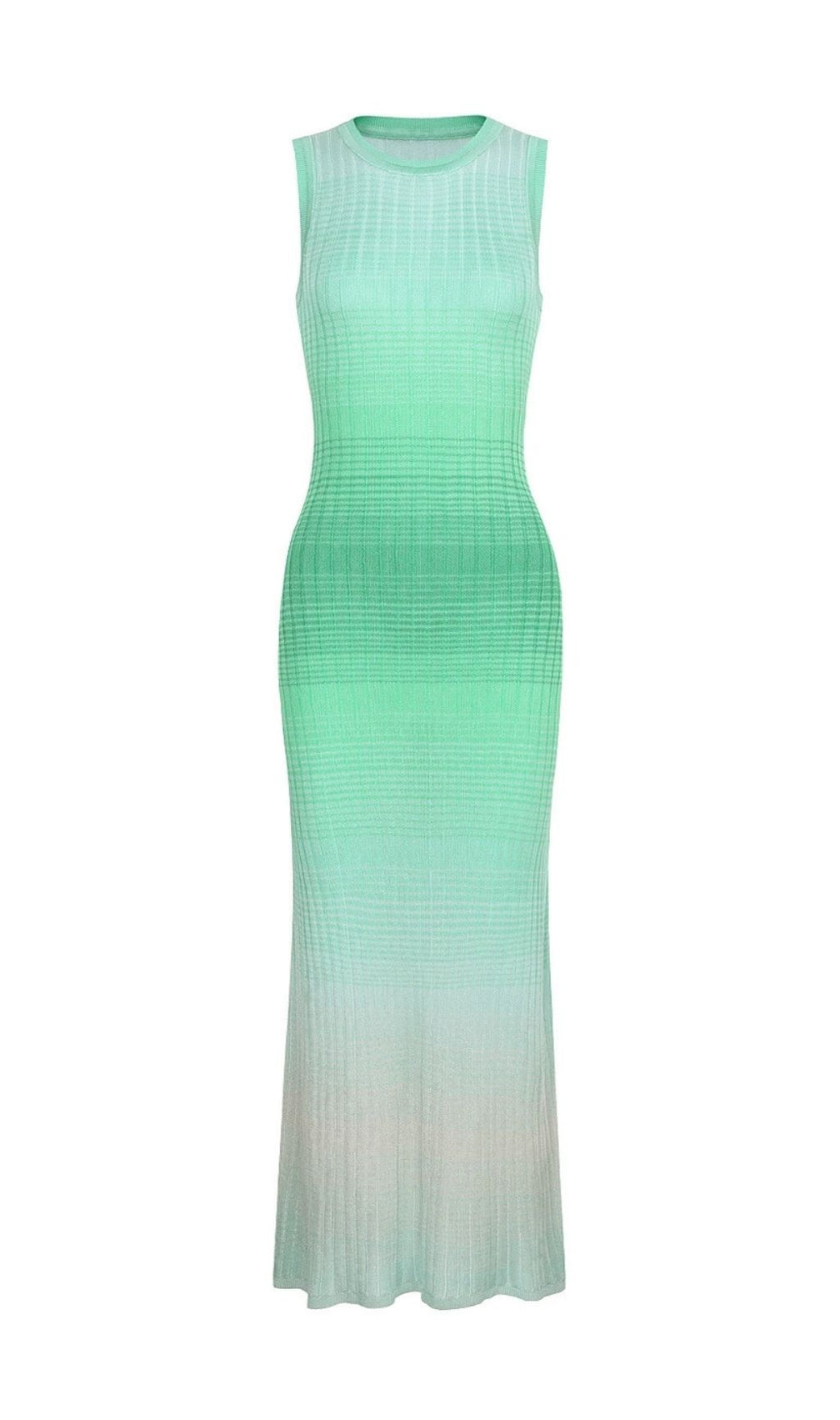 Vibrant Green Ombre Ribbed Knit Maxi Dress - Sleeveless Summer Style for Women