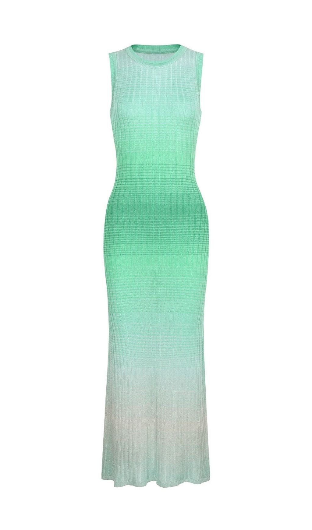 Vibrant Green Ombre Ribbed Knit Maxi Dress - Sleeveless Summer Style for Women