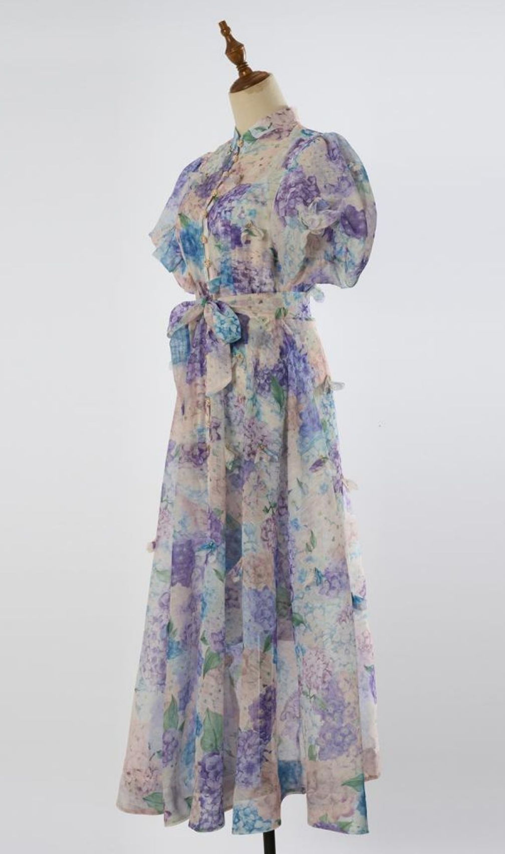 Karleshia Enchanting Floral Puff-Sleeve Maxi Dress - Romantic Garden Gown