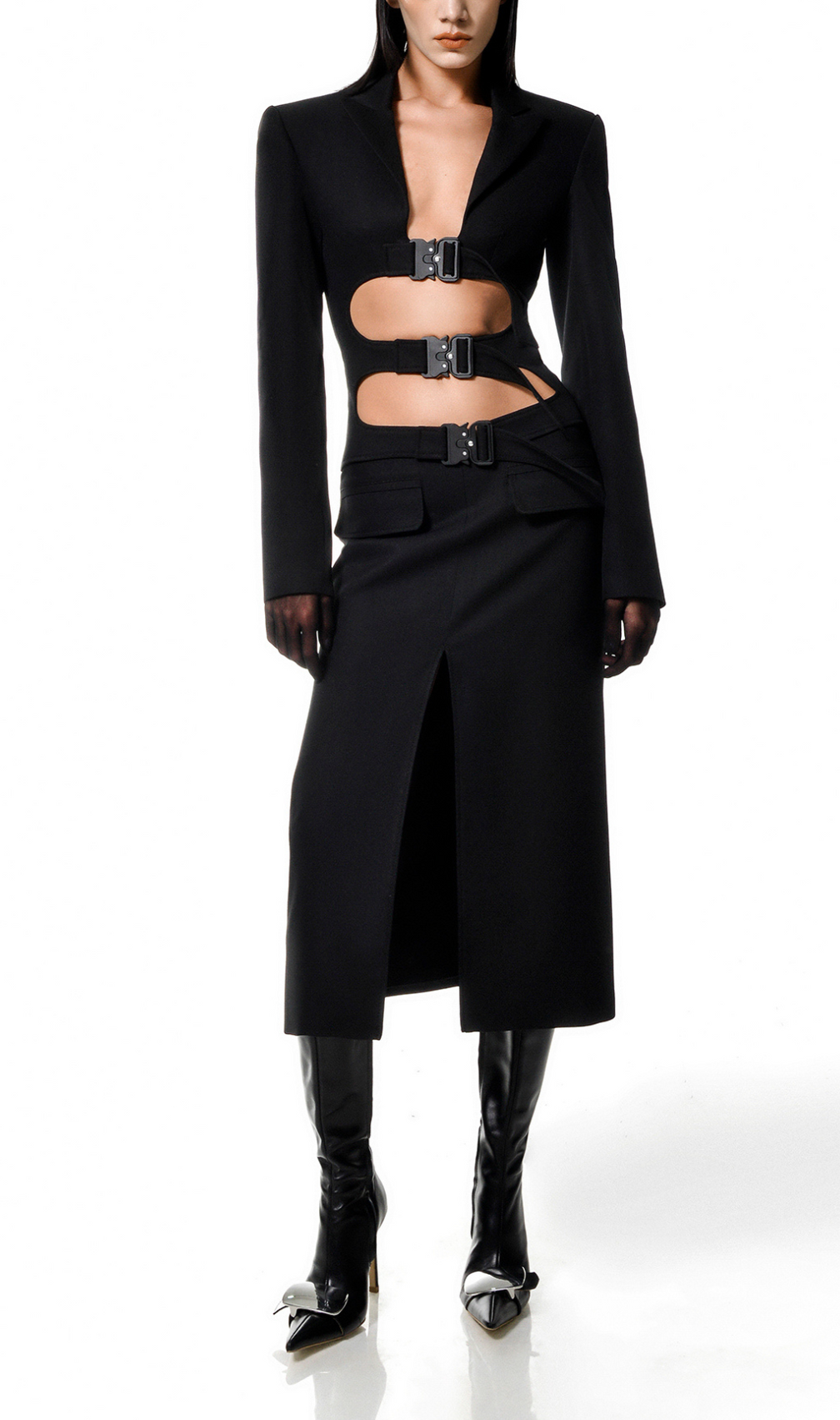 Aileen Black Button Two-Piece Set