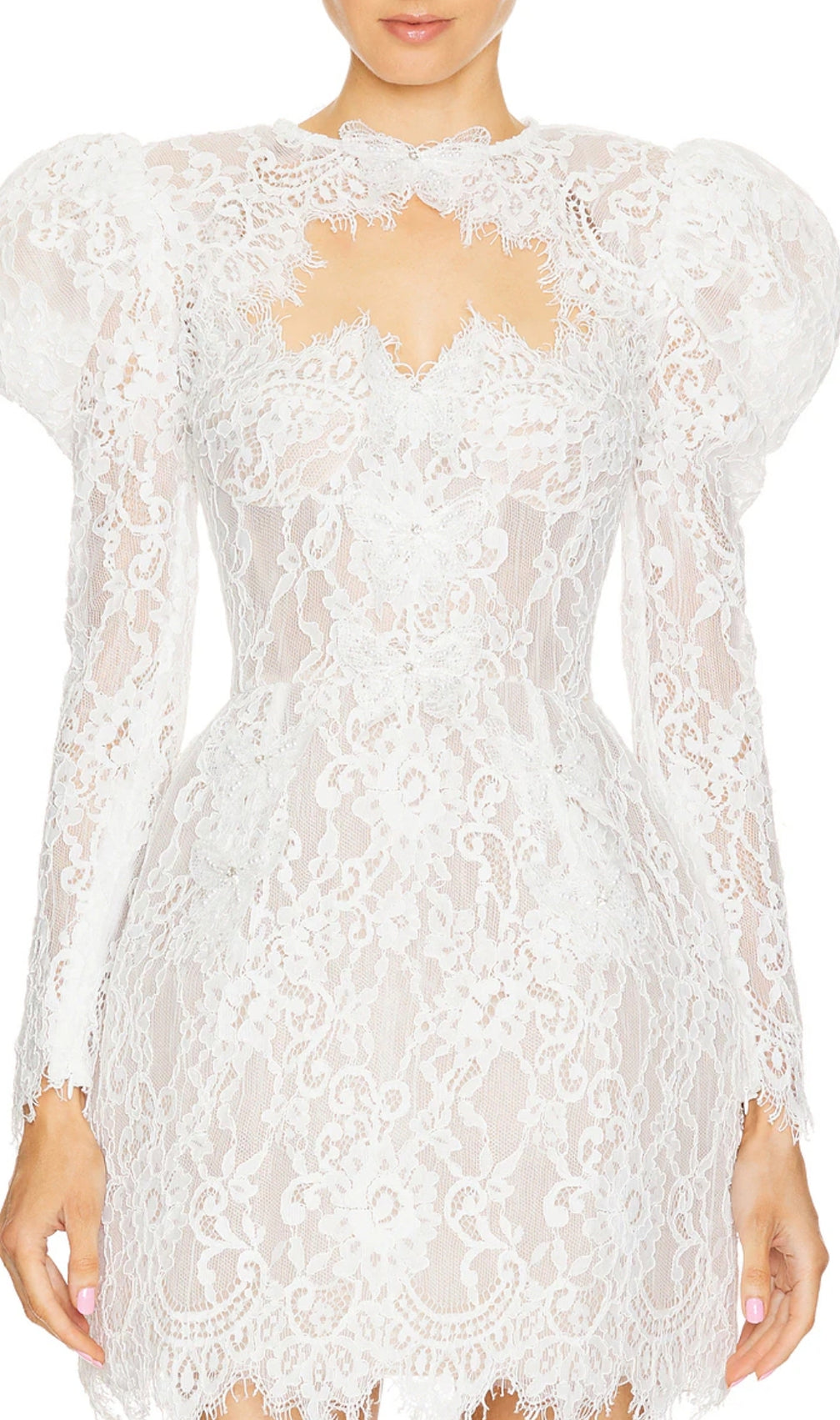 Beltran White Butterfly Lace Mini Dress