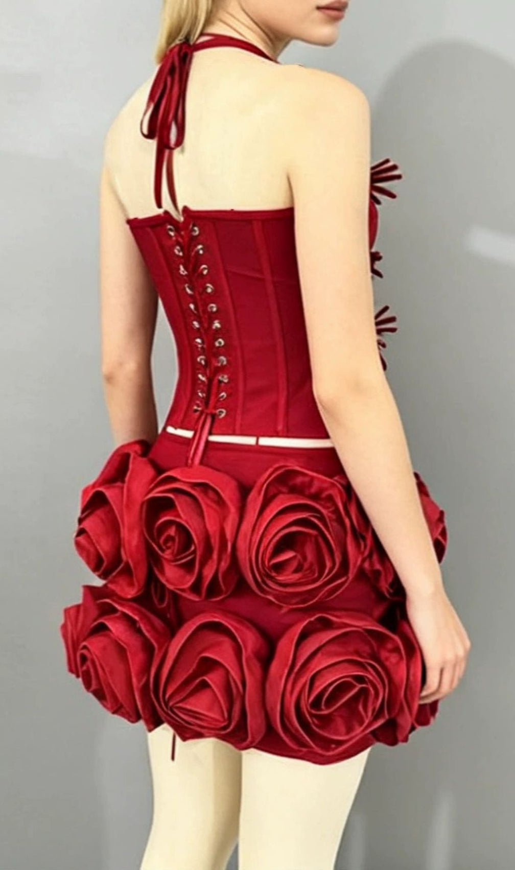 Joslyn Fiery Red Rose & Bandage Corset Two-Piece Set