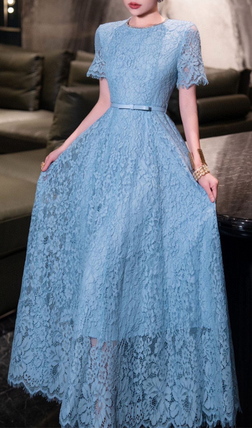 Hilary Blue Lace Midi Dress