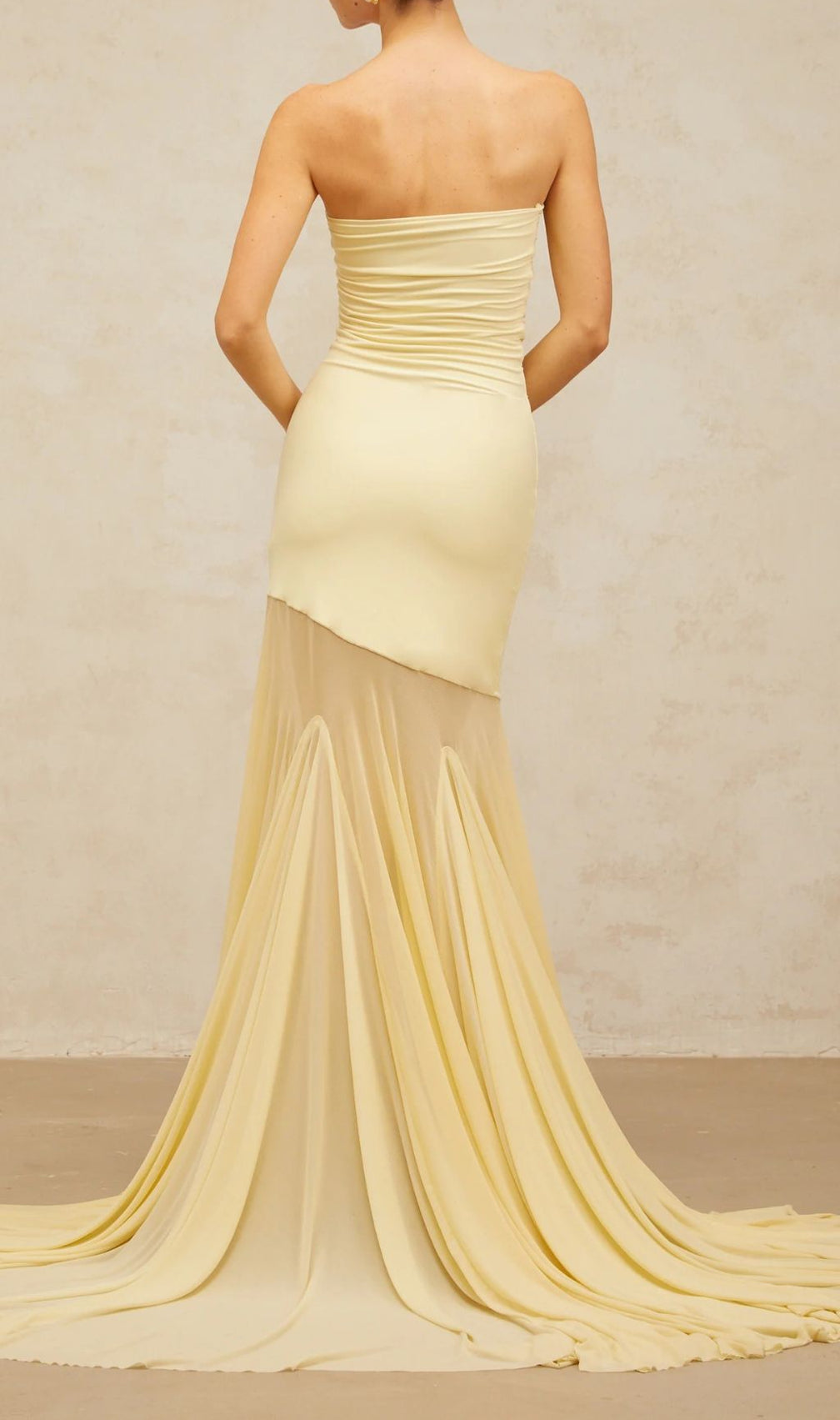 Gyda Yellow Strapless Mesh Maxi Dress