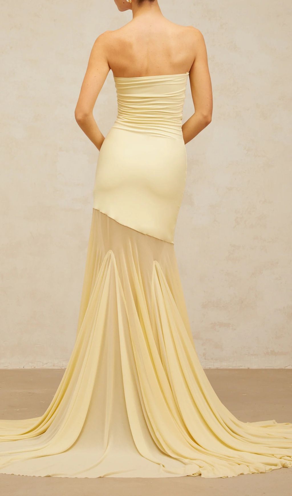 Gyda Yellow Strapless Mesh Maxi Dress