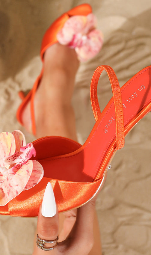 Hollace Women's Vibrant Orange Floral Ankle Strap Sandals