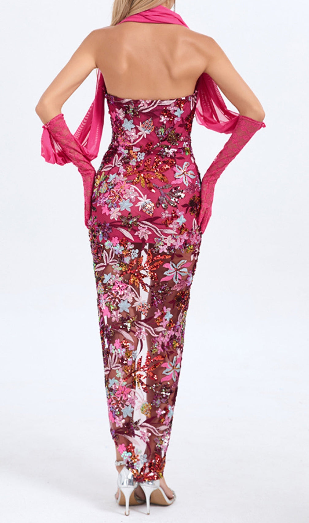 Buz Sequin Flower Embroidery Maxi Dress