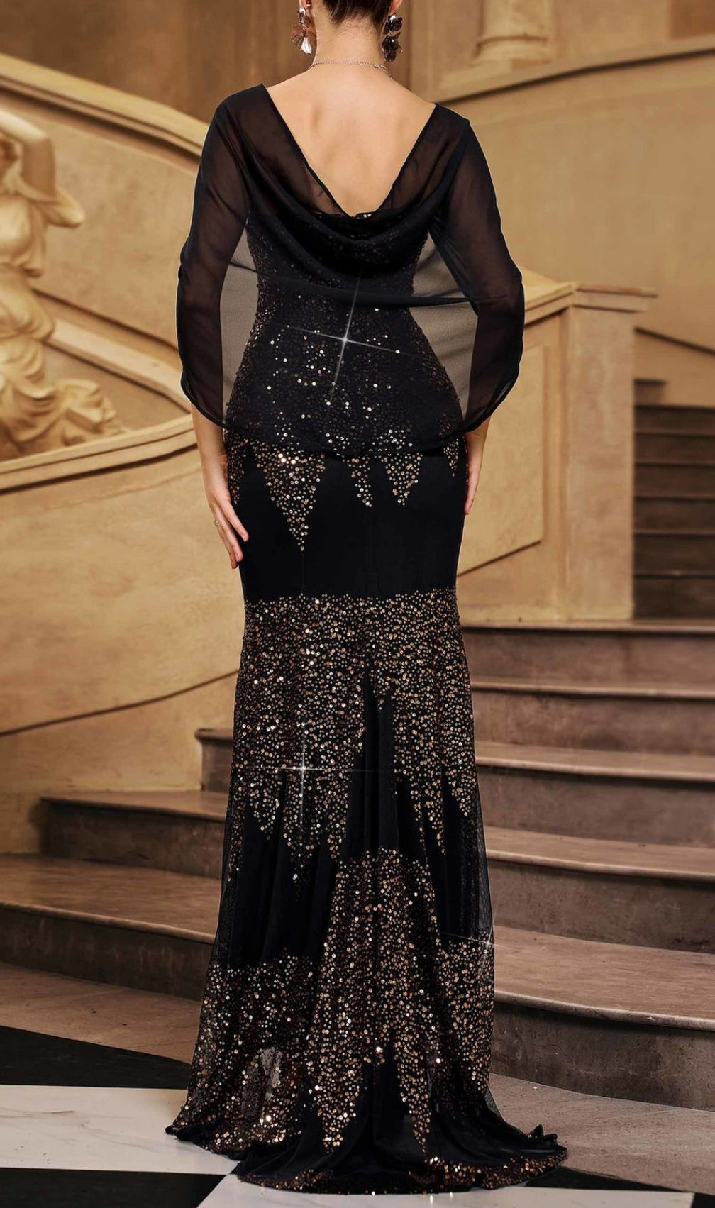 Irisa Glamour Sequin Maxi Dress | V-Neck & High Slit Evening Gown