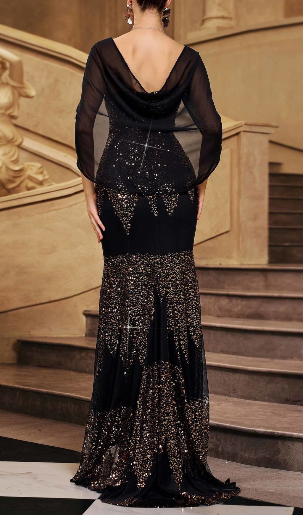 Irisa Glamour Sequin Maxi Dress | V-Neck & High Slit Evening Gown