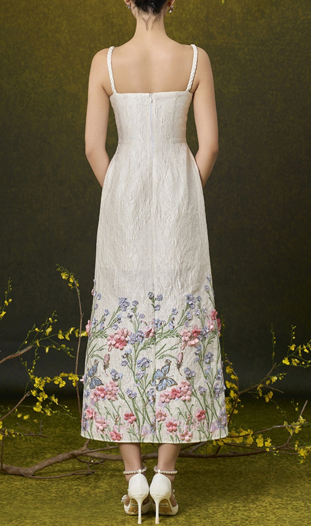 Enise Flower Embellished Midi Dress