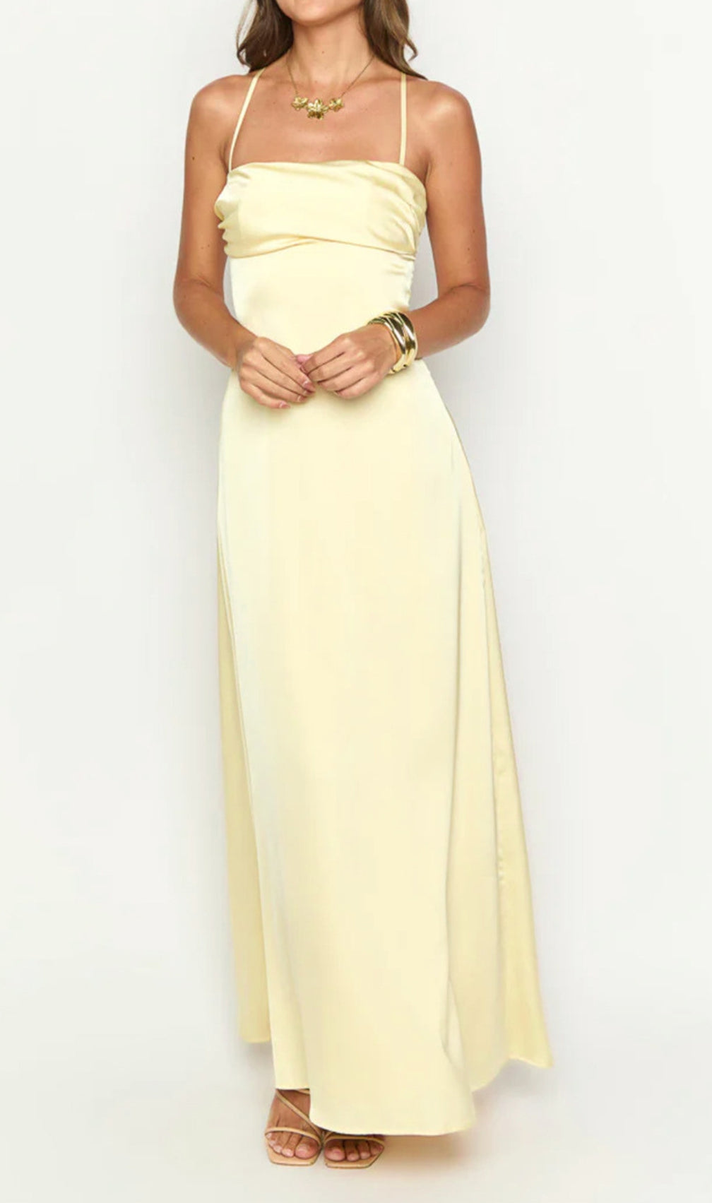 Devota Yellow Strappy Backless Maxi Dress