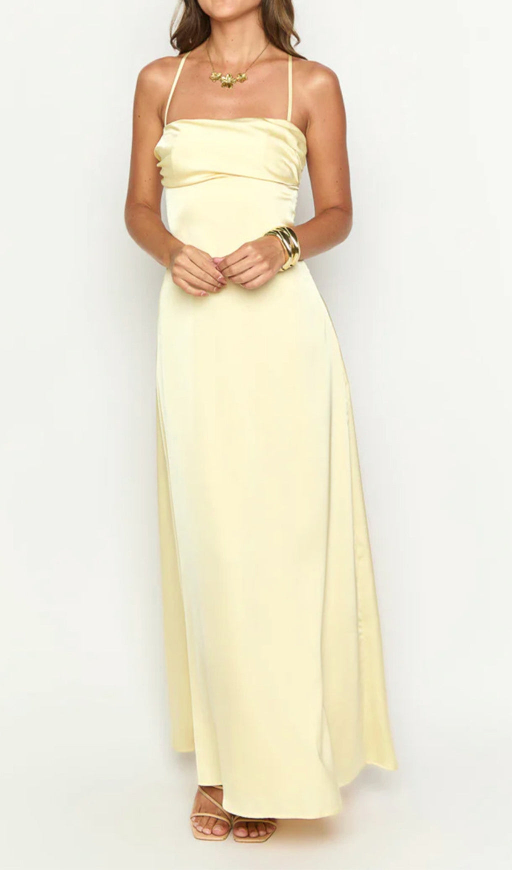 Devota Yellow Strappy Backless Maxi Dress