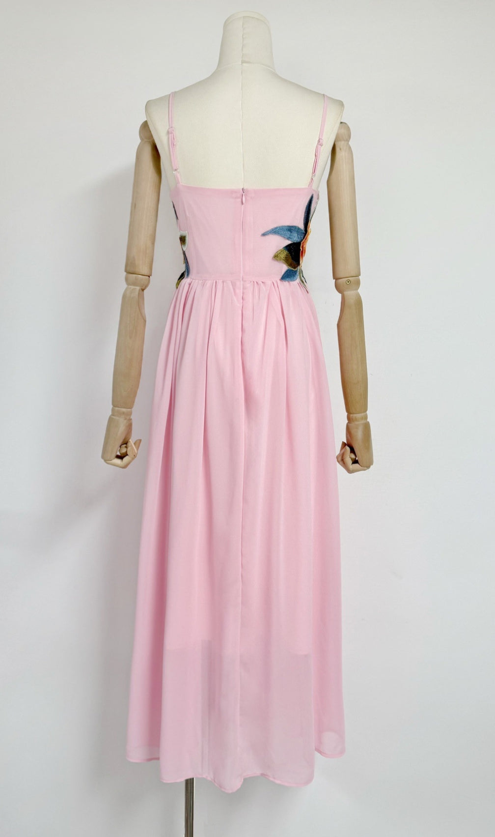 Emanuele Pink Flower Embroidery Maxi Dress