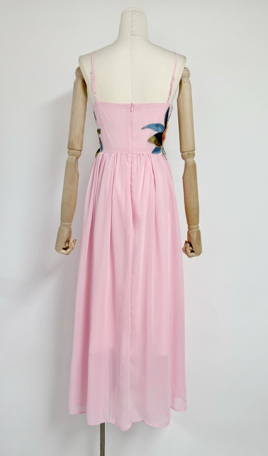 Emanuele Pink Flower Embroidery Maxi Dress