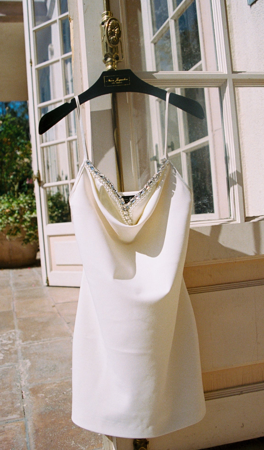 Satin Pearl Mini Dress In White