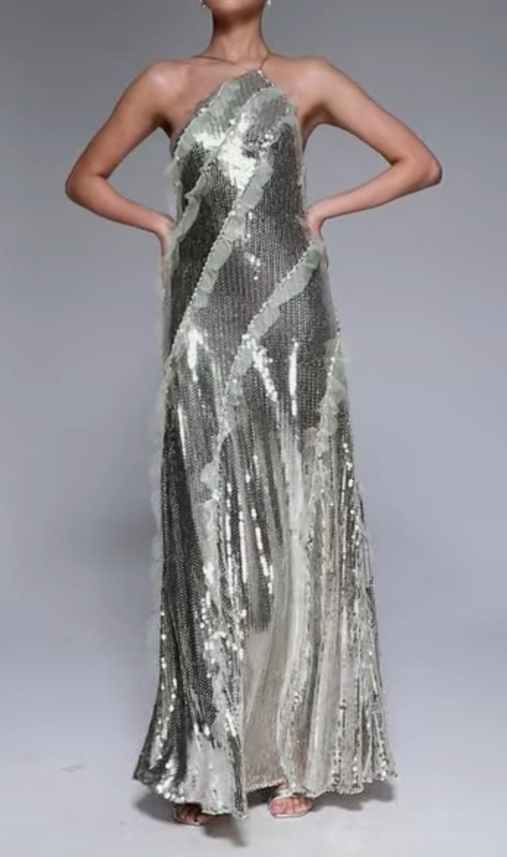 Gust Halter Sequin Backless Maxi Dress