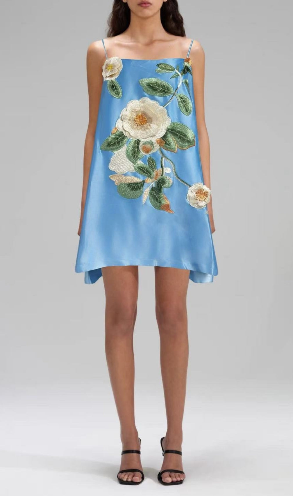 Fina Blue Flower Embroidery Mini Dress