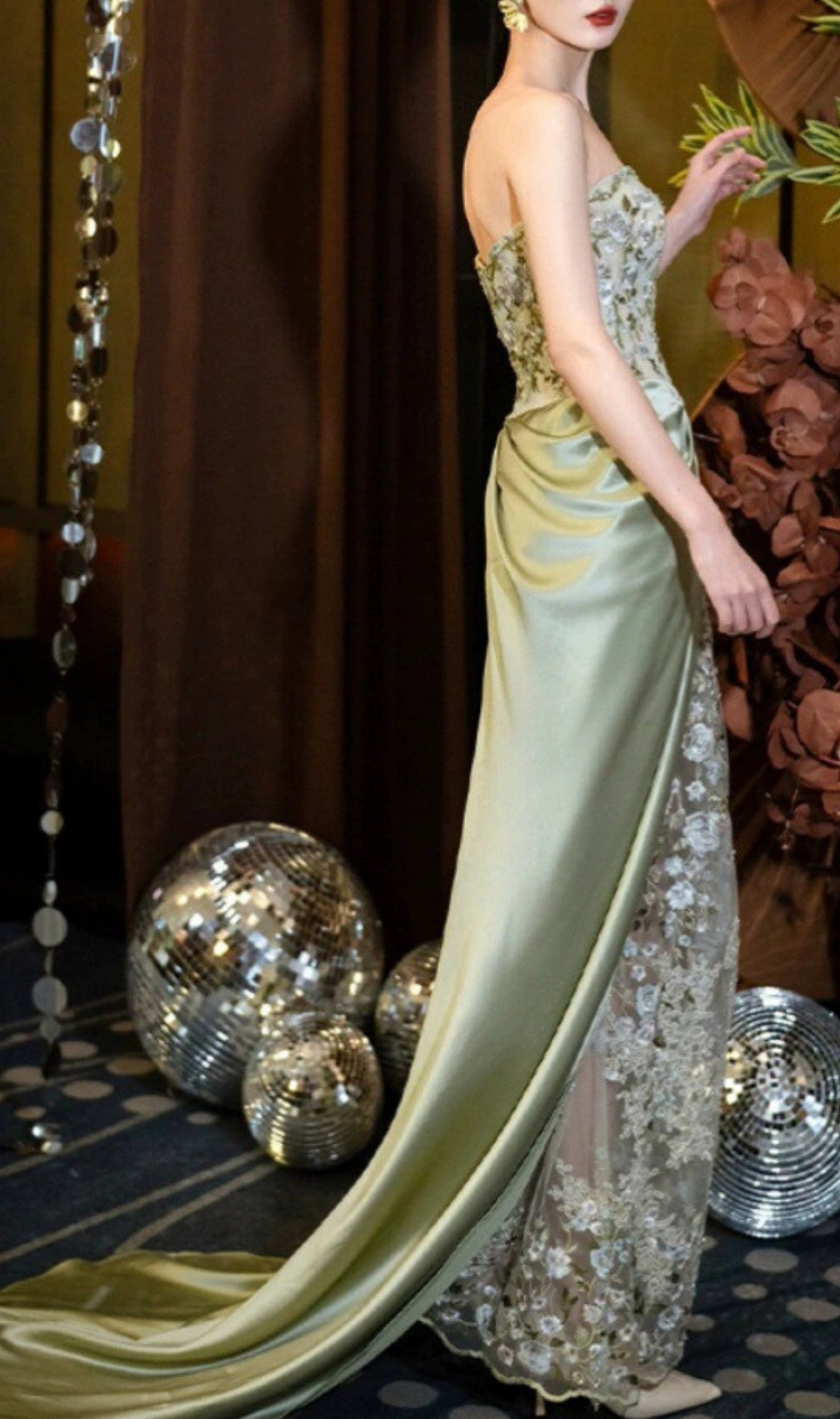 Ellianna Green Strapless Flower Maxi Dress