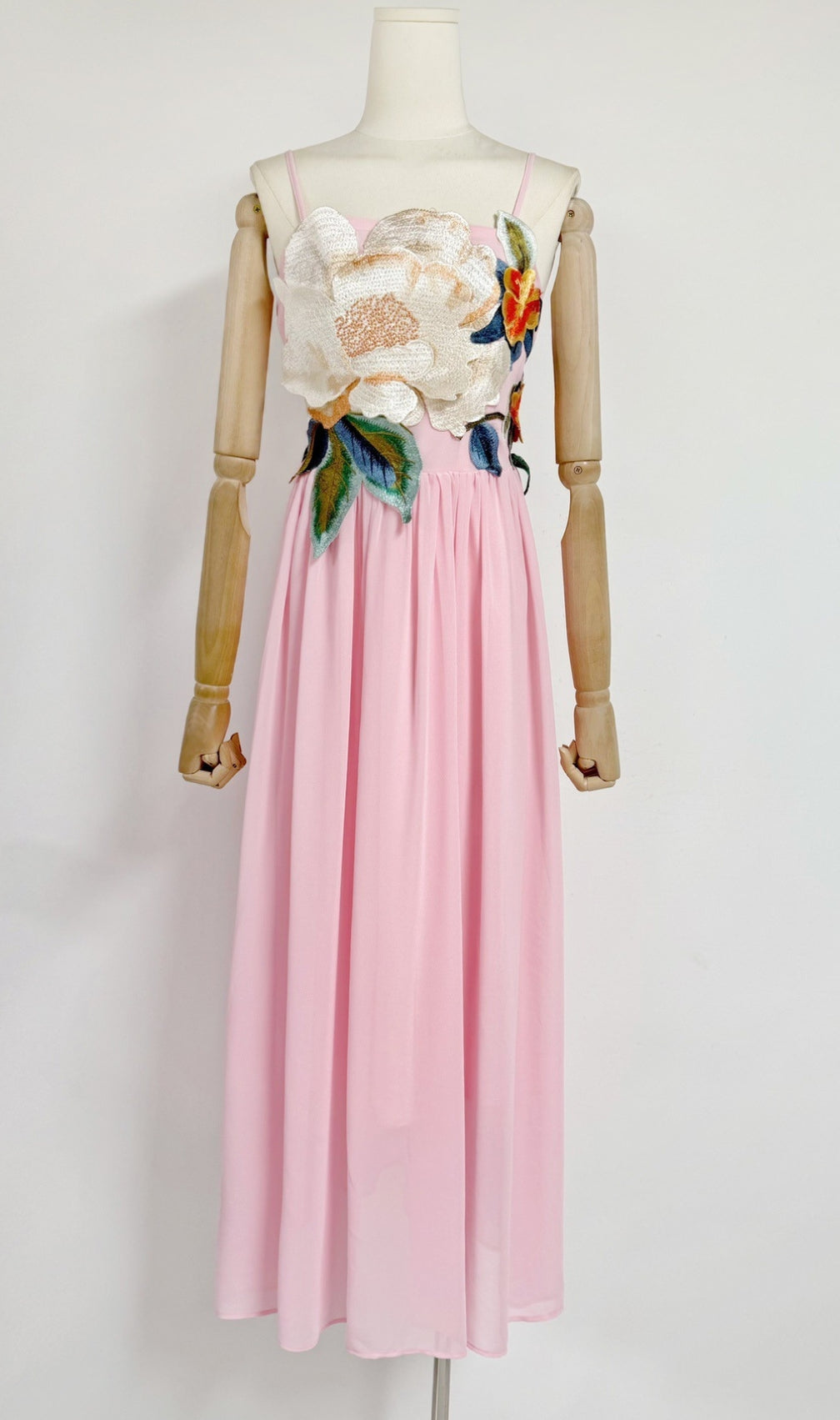 Emanuele Pink Flower Embroidery Maxi Dress