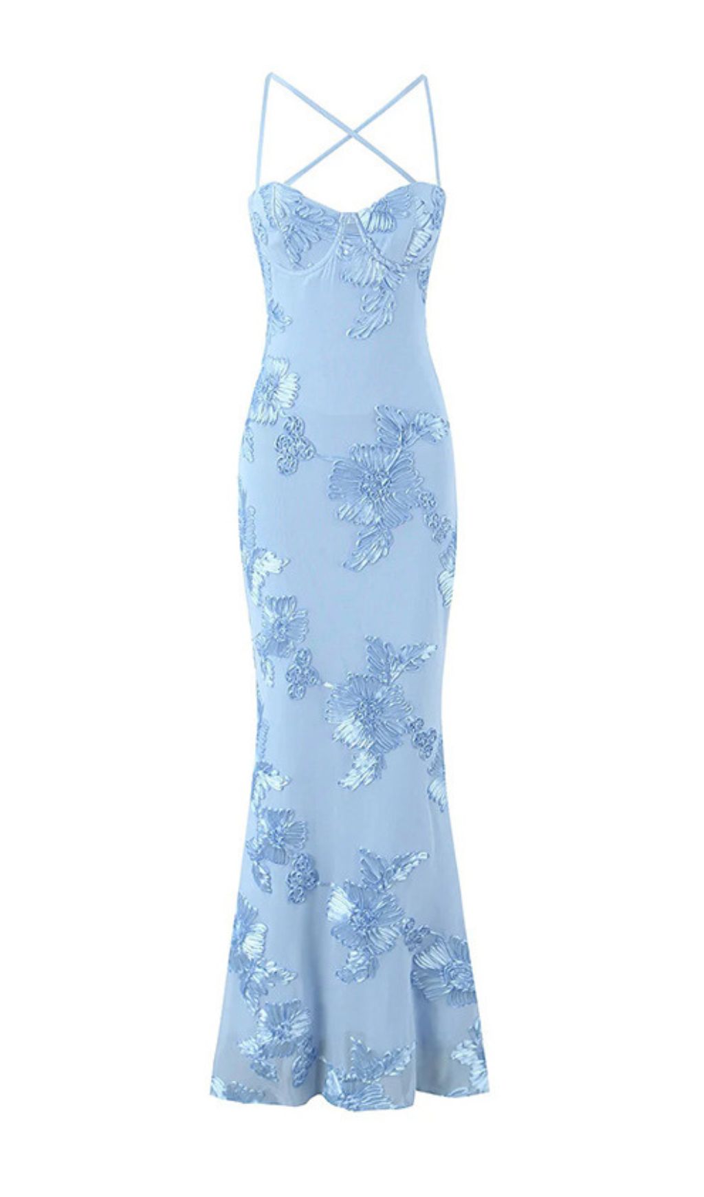 Jaleh Enchanting Blue Floral Backless Maxi Gown - Elegant Evening & Wedding Guest Dress