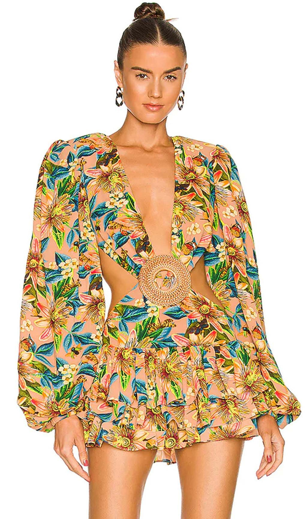 Long Sleeve Cutout Mini Dress In Multicolor