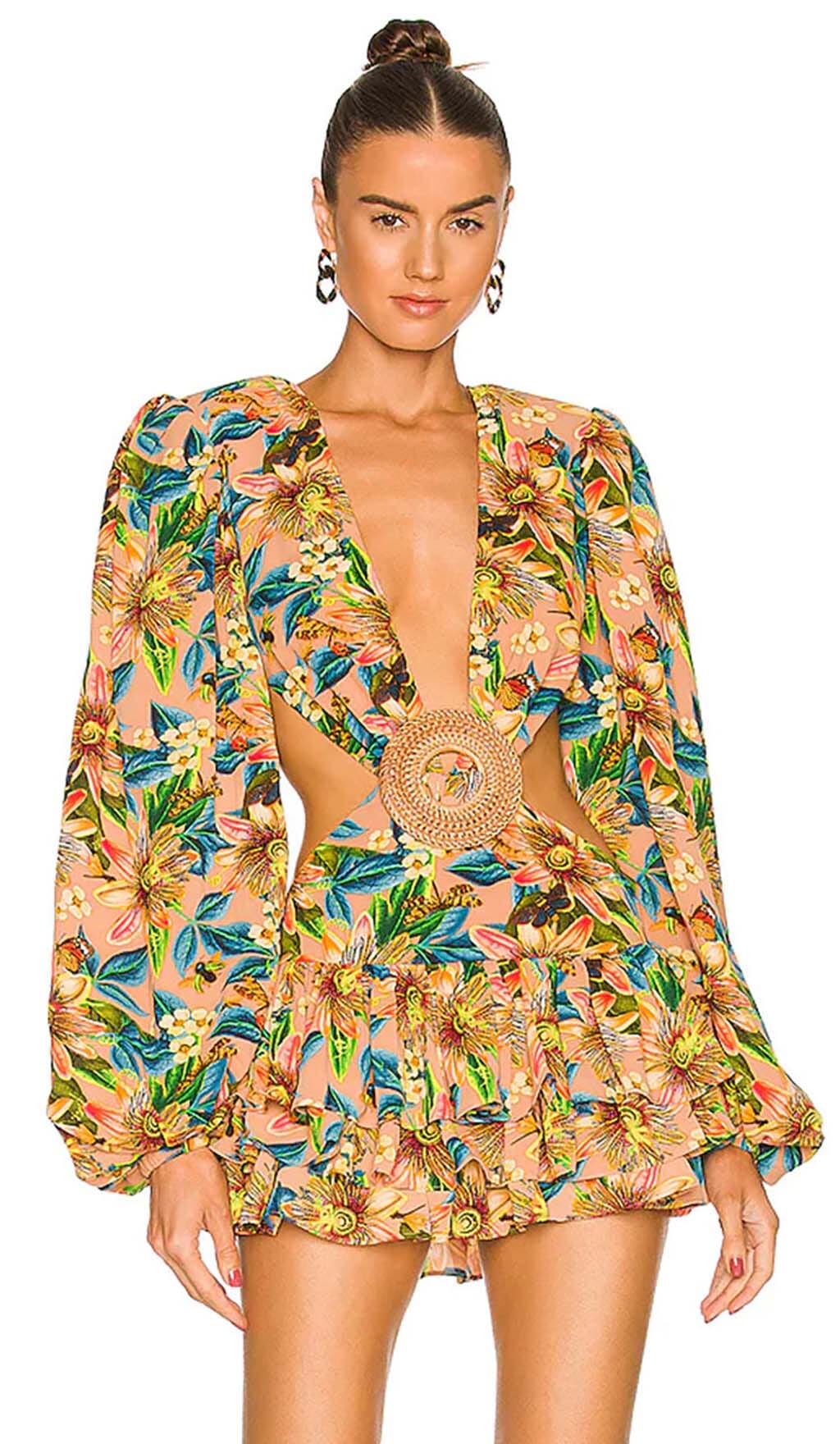 Long Sleeve Cutout Mini Dress In Multicolor