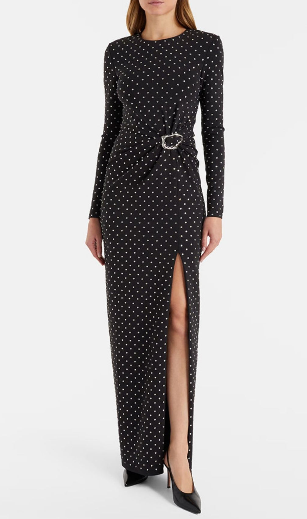 Kyria Black Diamante Long Sleeve Maxi Dress