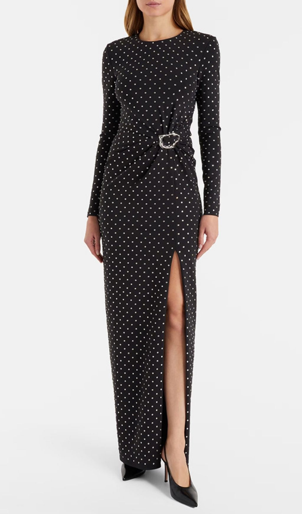 Kyria Black Diamante Long Sleeve Maxi Dress