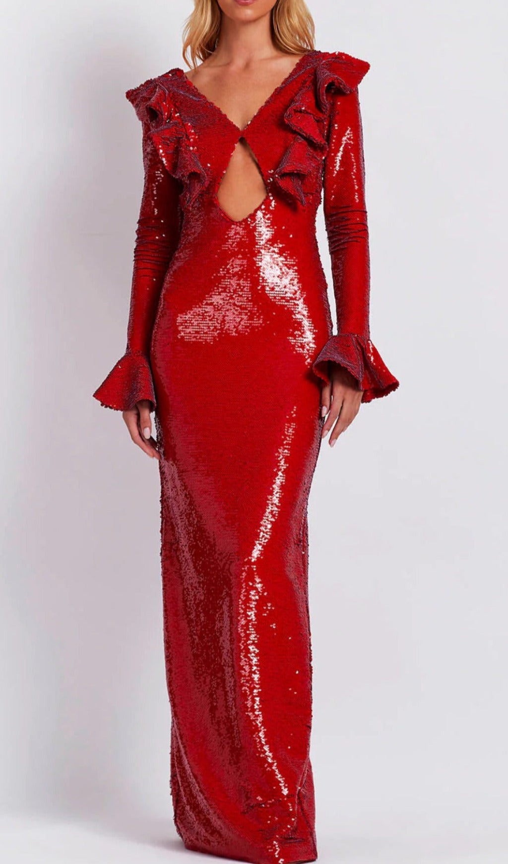 Aza Red Sequin Backless Maxi Dress