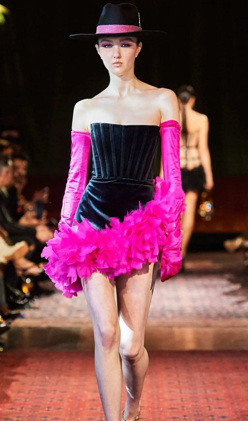 Feather Corset Minii Dress In Black