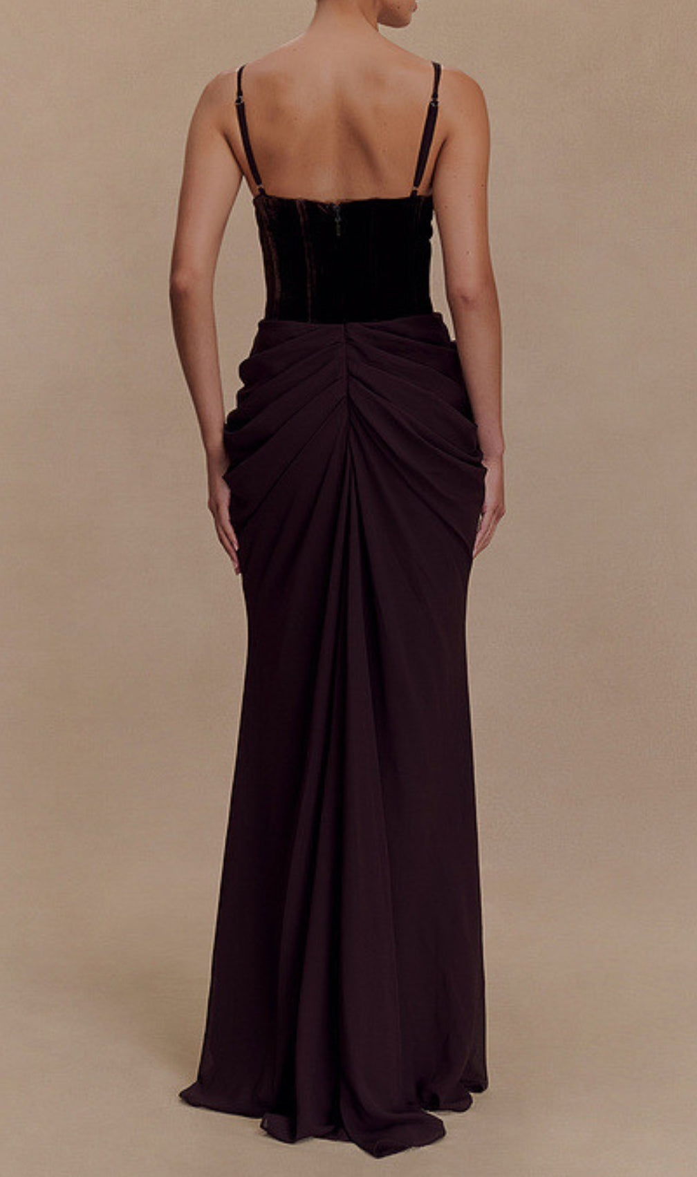 Dericia Velvet Bustier Draped Maxi Dress