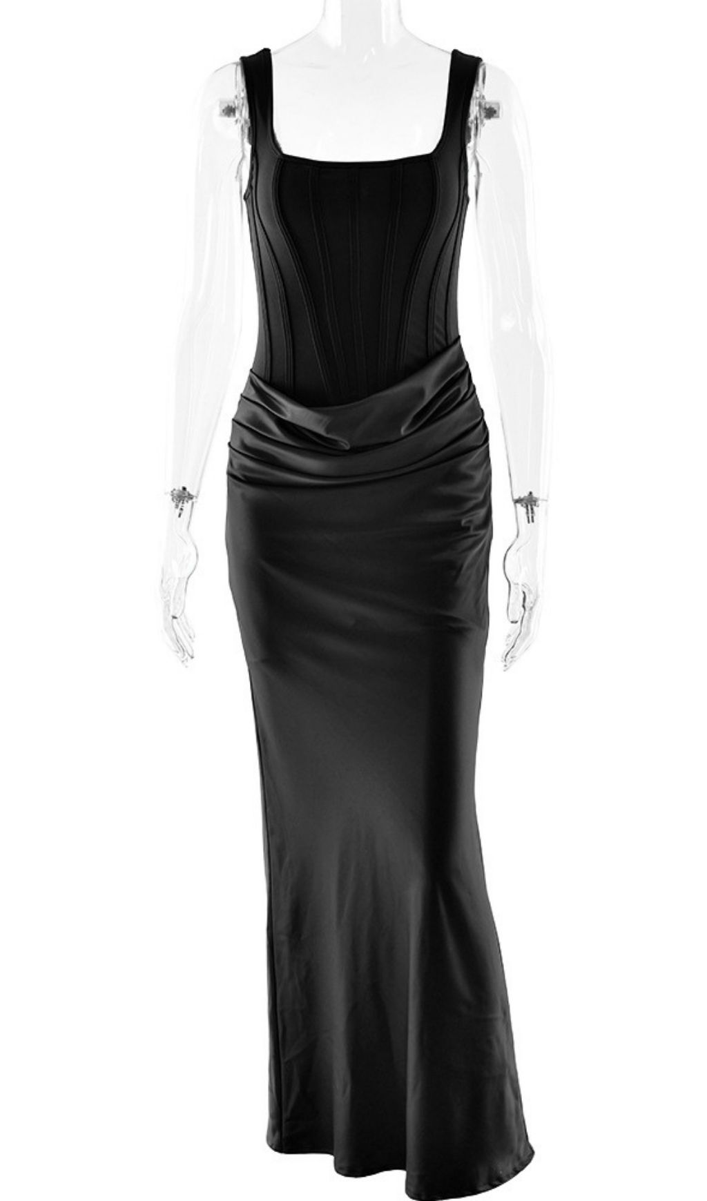 Nexilyx Glamorous Black Corset Satin Maxi Dress - Elegant Evening Gown for Women