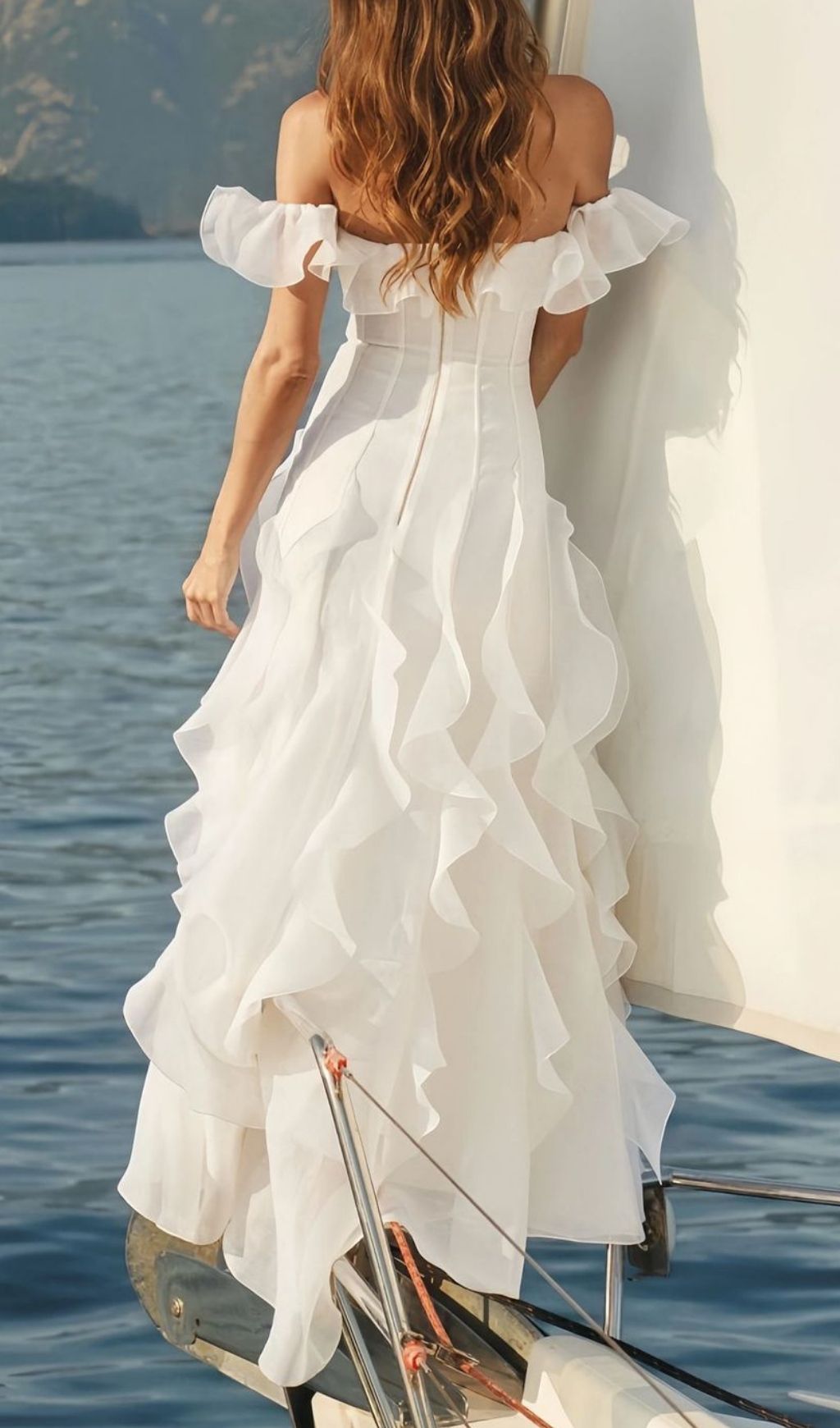 Angosto Ethereal Off-Shoulder Ruffle Maxi Dress - White