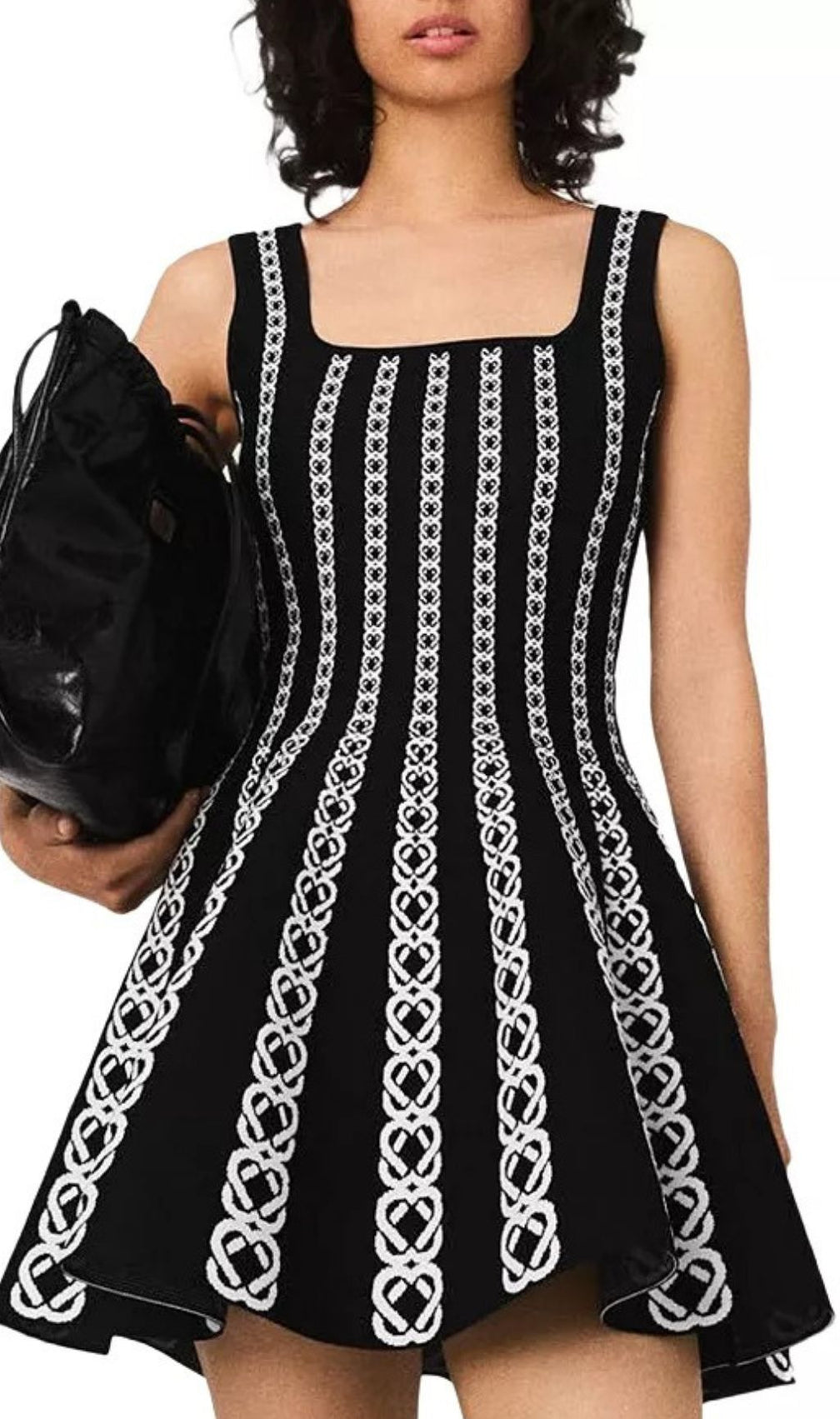 Russel Jacquard Sleeveless Fit & Flare Mini Dress - Black & White Pattern