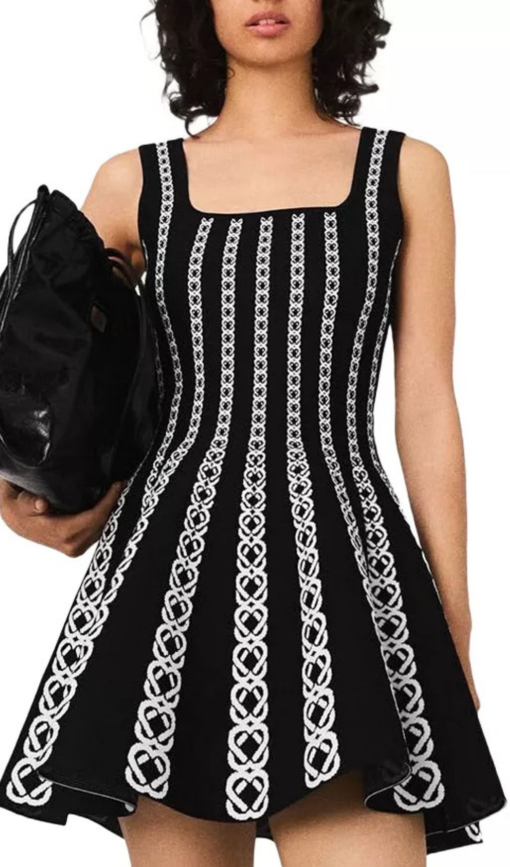 Russel Jacquard Sleeveless Fit & Flare Mini Dress - Black & White Pattern