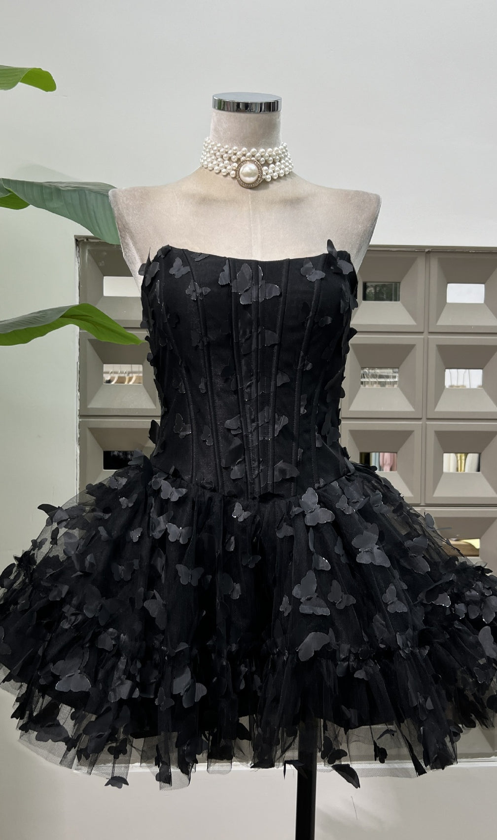 Fyra Strapless Corset Butterfly Embellished Mini Dress